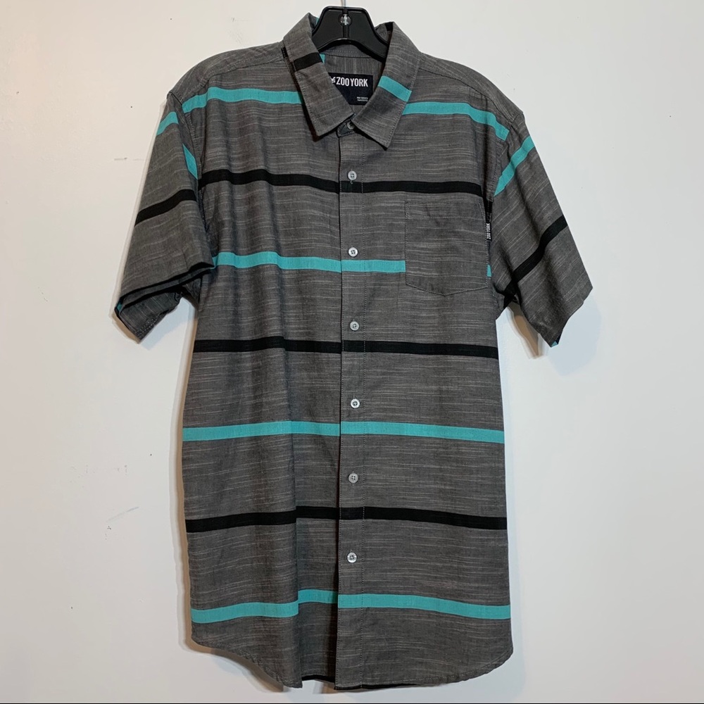 EUC‎ Zoo York Button Up Gray, Black, and Teal Shirt